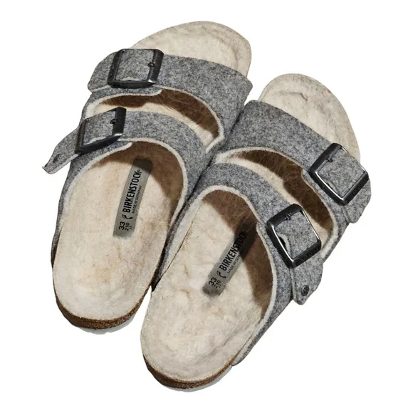 Kids' Birkenstock Grey Beige Shearling Lined Sandals US 2 (Little Girl) - Picture 2 of 15